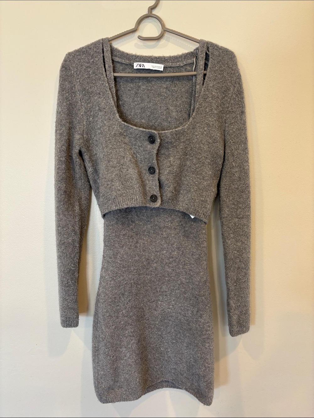 Zara Gray Long-Sleeve Knit Dress - Picture 2 of 8